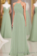 Sage Green Chiffon Halter Backless Long Bridesmaid Dress