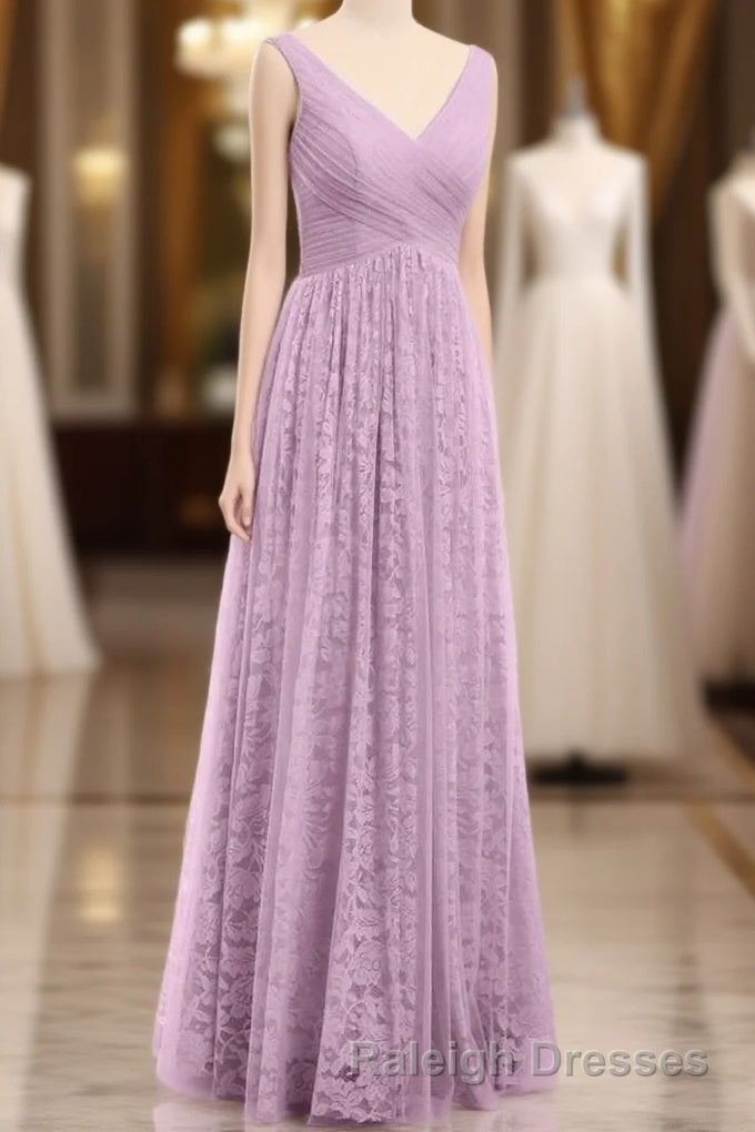 Dusty Purple Chiffon Jacquard V-Neck A-Line Long Bridesmaid Dress Main image