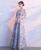 Gray Lace Long Prom Dress Gray Lace Bridesmaid Dress