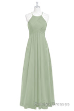 Sage Green Chiffon Halter Backless Long Bridesmaid Dress