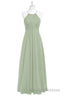 Sage Green Chiffon Halter Backless Long Bridesmaid Dress