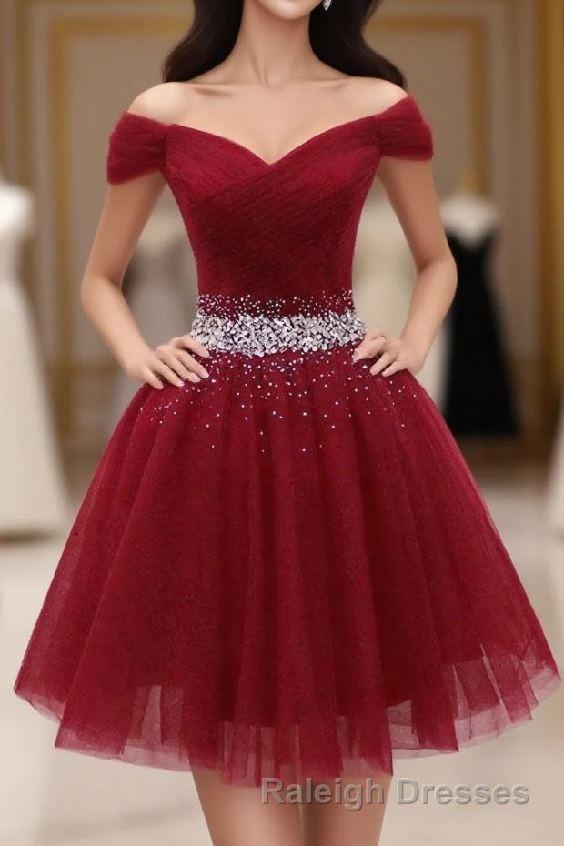 Burgundy Tulle Sequin Short Prom Dresses Burgundy Homecoming Dresses 1 Main image