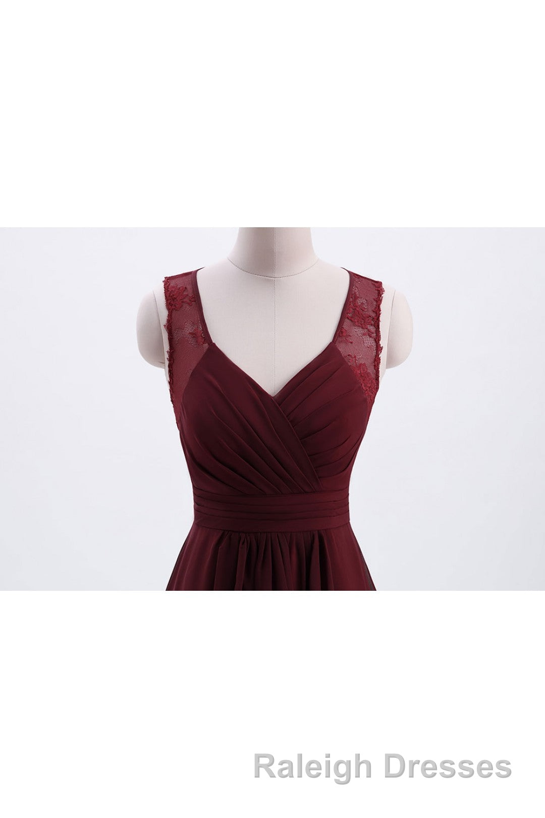 Burgundy Chiffon A Line Pleated Long Bridesmaid Dresses