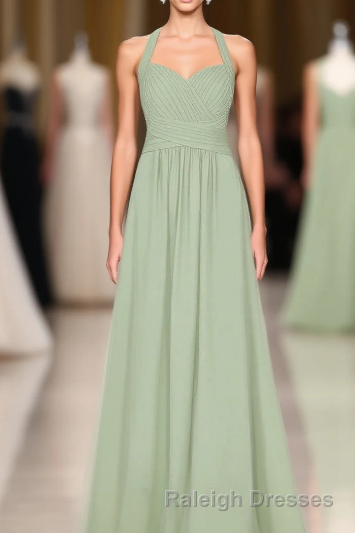 Sage Green Halter Backless A-Line Bridesmaid Dress Main image
