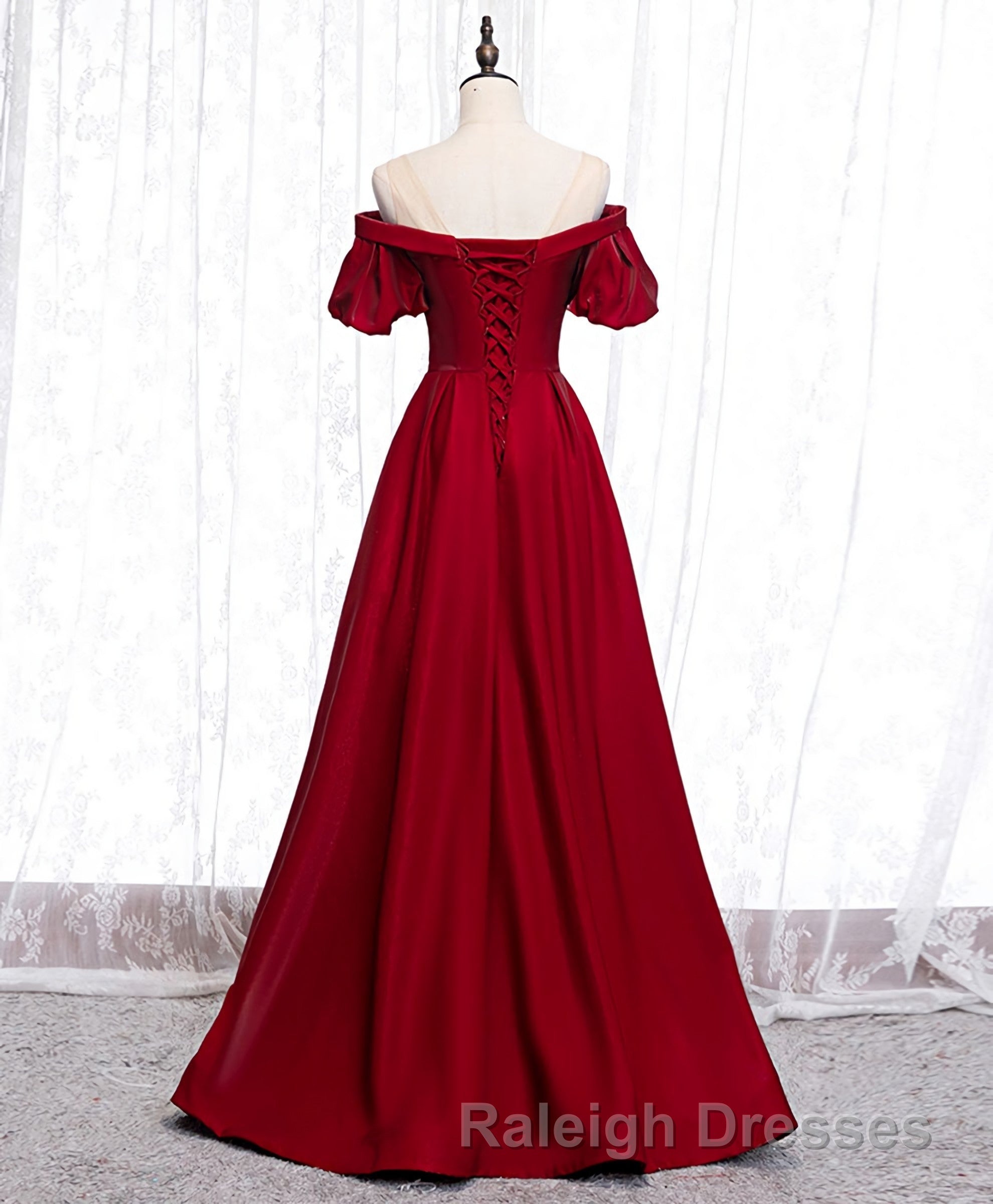 Simple Sweetheart Burgundy Satin Long Prom Dress, Burgundy Evening Dress Secondary image