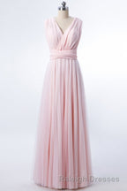 Blush Pink V-Neck Lace-Up A-Line Bridesmaid Dress