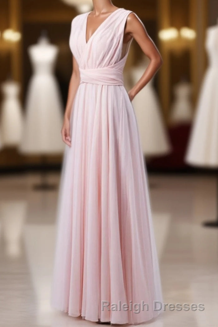 Blush Pink V-Neck Lace-Up A-Line Bridesmaid Dress Main image