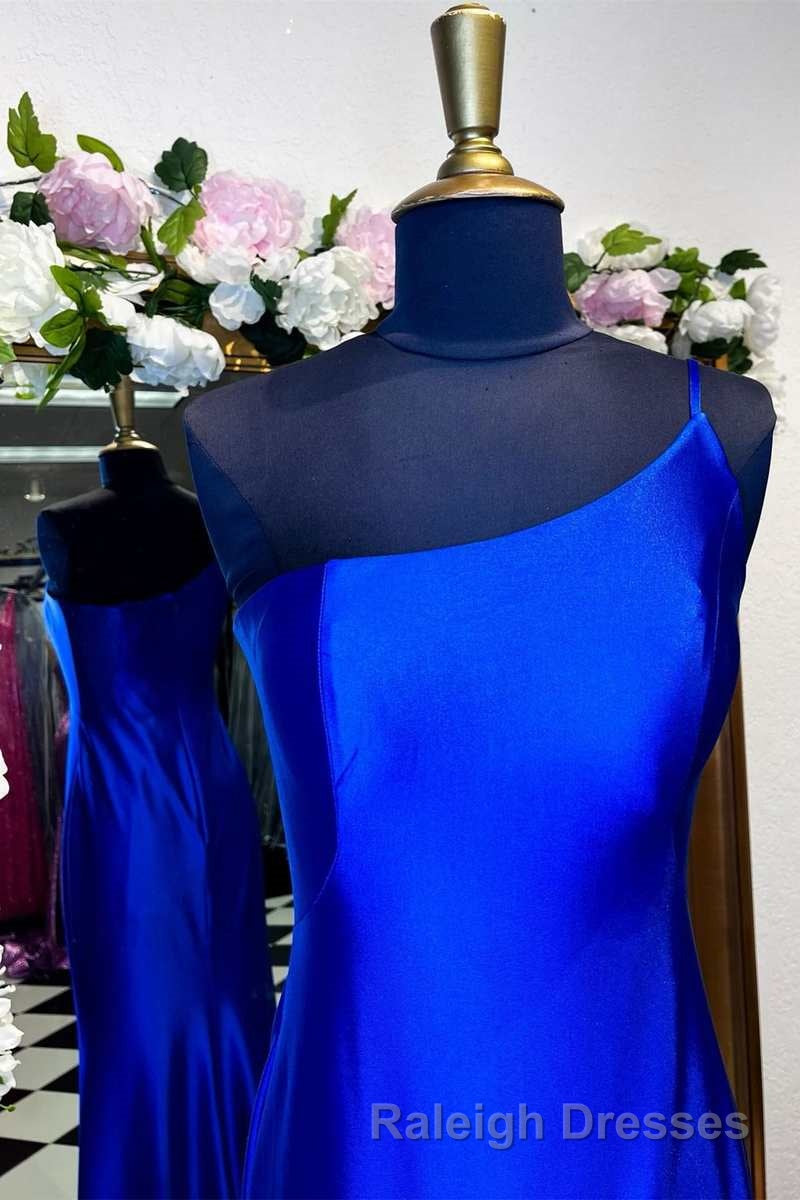 One Shoulder Royal Blue Mermaid Long Dresses with Slit