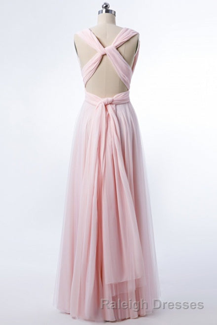 Blush Pink V Neck Lace-Up A Line Bridesmaid Dresses Secondary image