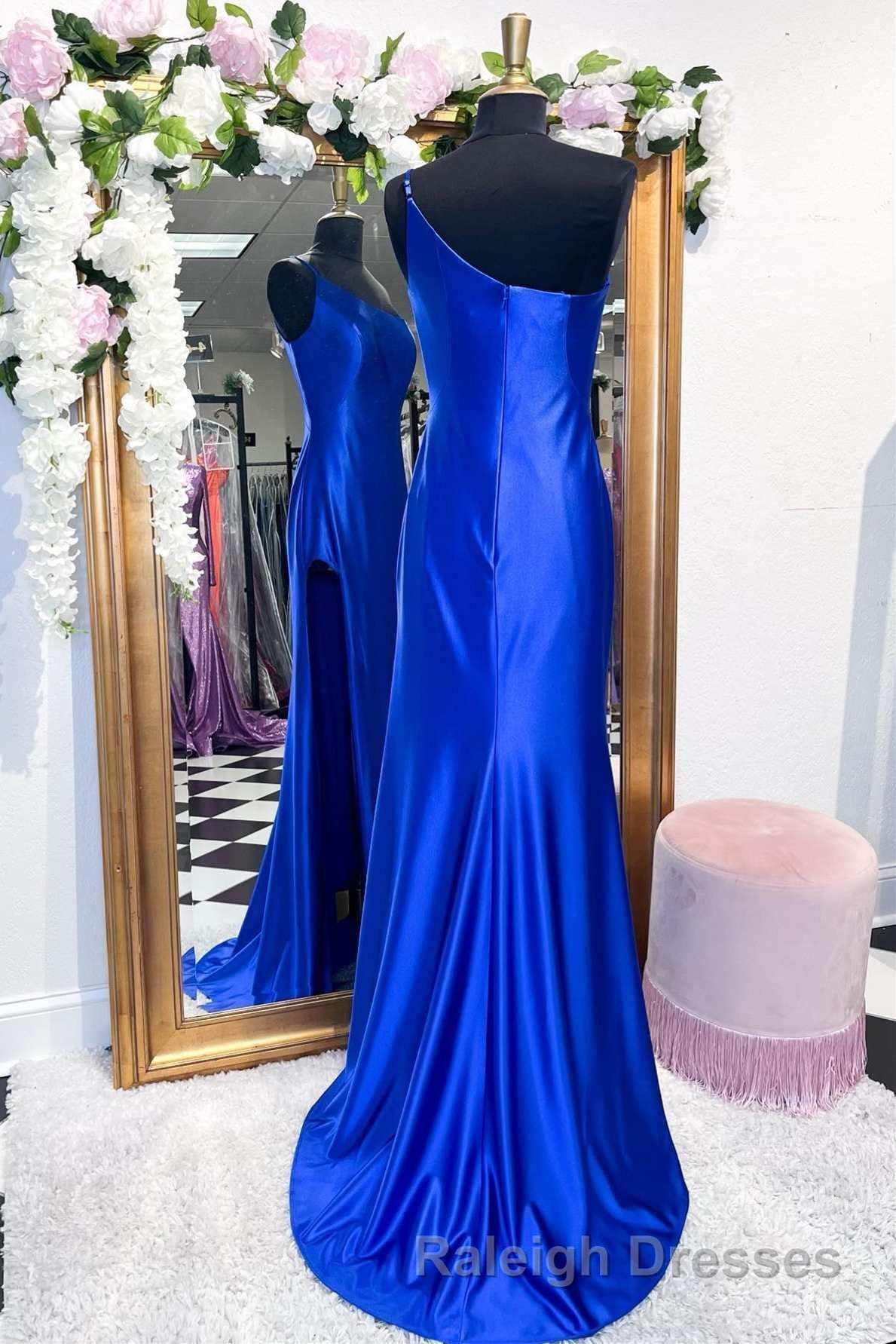 One Shoulder Royal Blue Mermaid Long Dresses with Slit