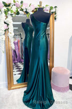 One Shoulder Royal Blue Mermaid Long Dresses with Slit