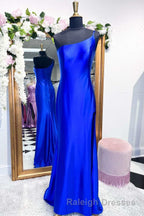 One Shoulder Royal Blue Mermaid Long Dresses with Slit