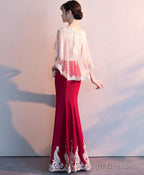 Burgundy Lace Mermaid Long Prom Dress Lace Formal Dress