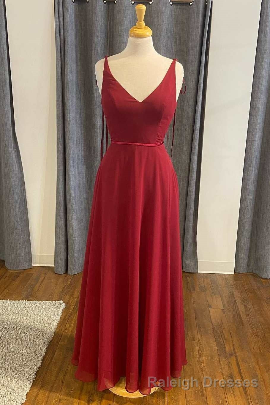 Simple Red Chiffon V Neck A Line Formal Dress