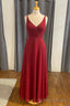 Simple Red Chiffon V Neck A Line Formal Dress