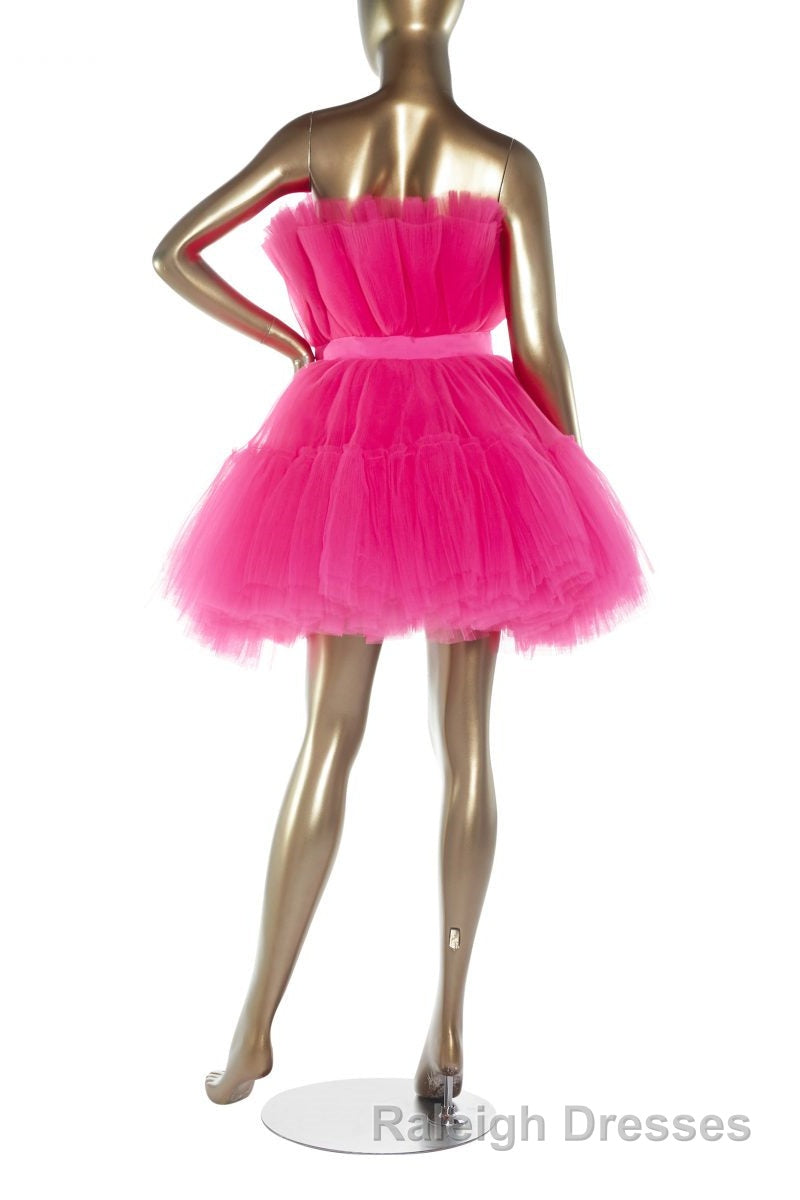 Hot Pink A Line Short Tulle Prom Dresses Secondary image