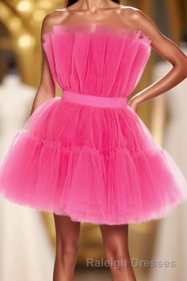 Hot Pink A-line Short Tulle Party Dress Main image