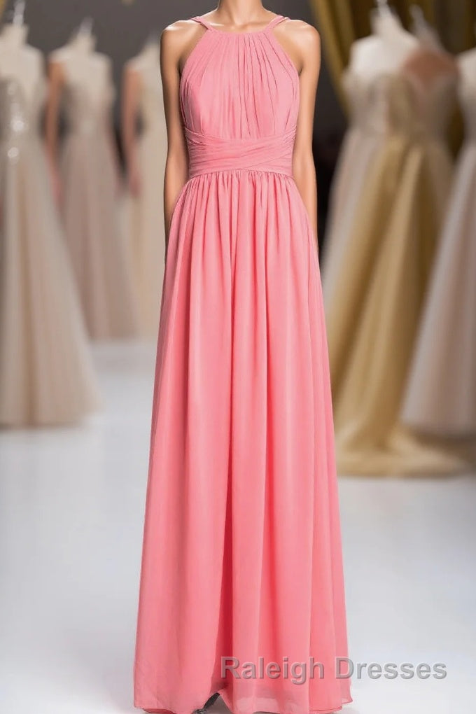 Coral Double Straps Pleated A-line Bridesmaid Dress