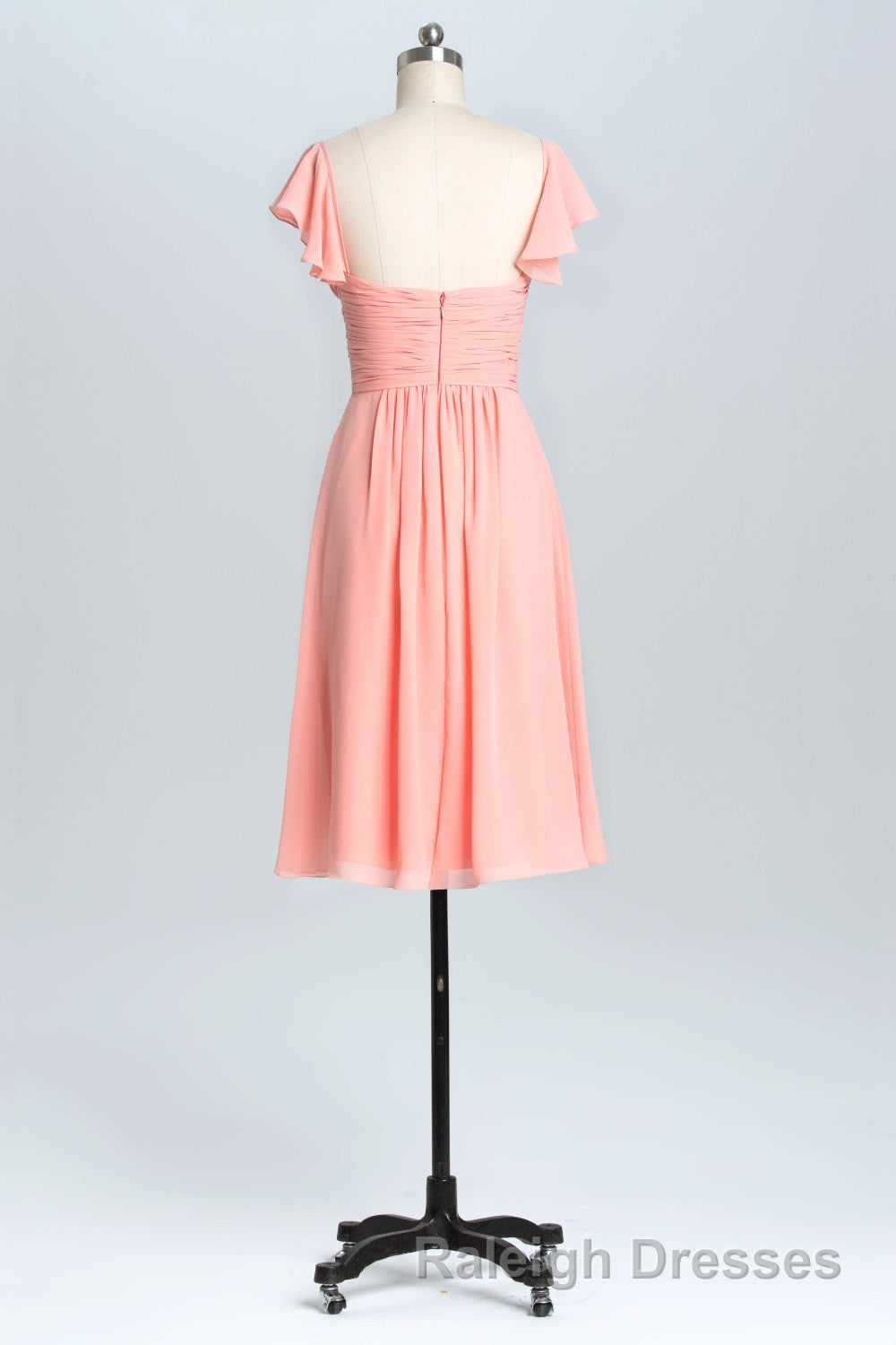 Flutter Sleeves Coral Pleated A Line Short Prom Dresses Secondary image