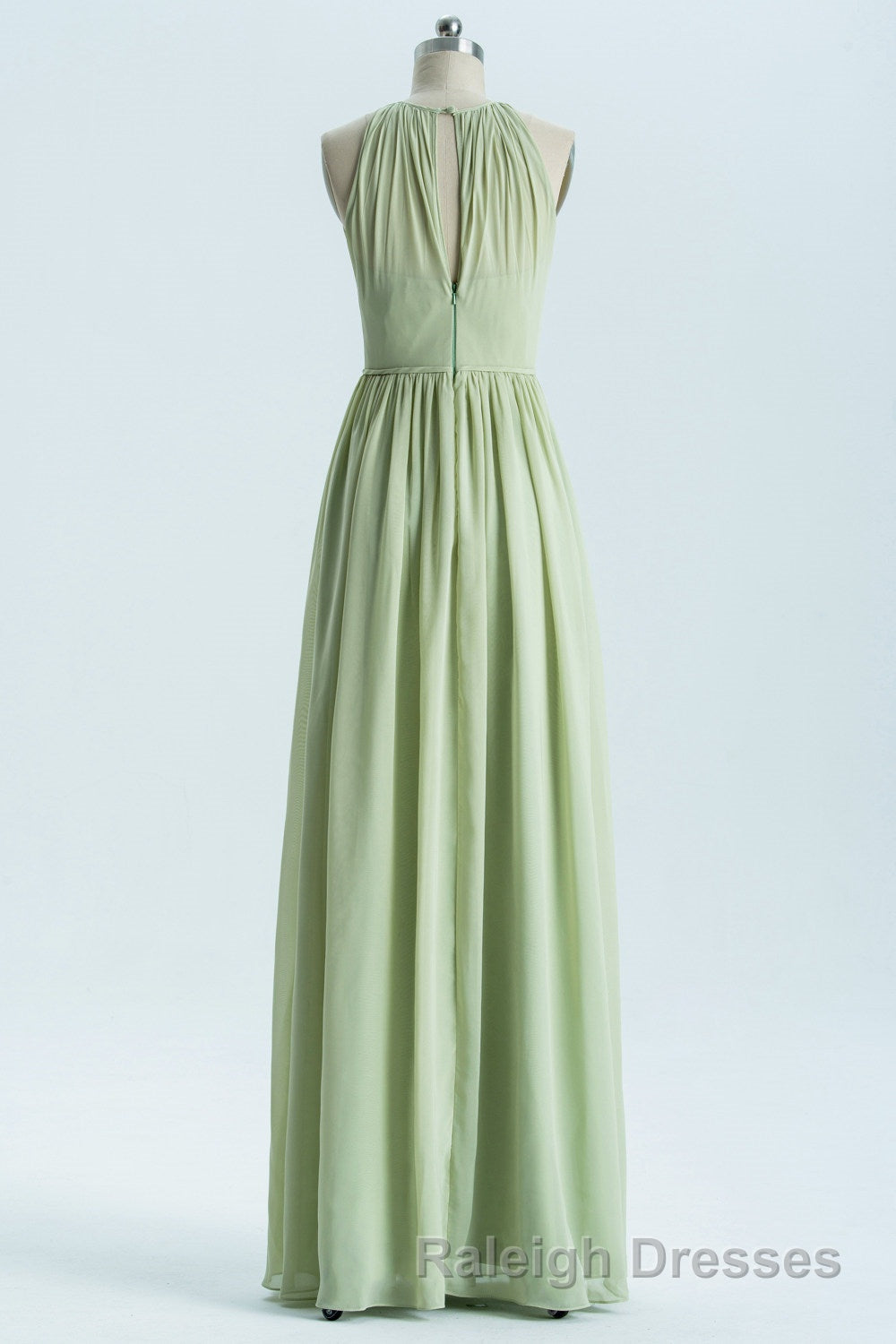 Sage Green Chiffon High Neck Long Bridesmaid Dress