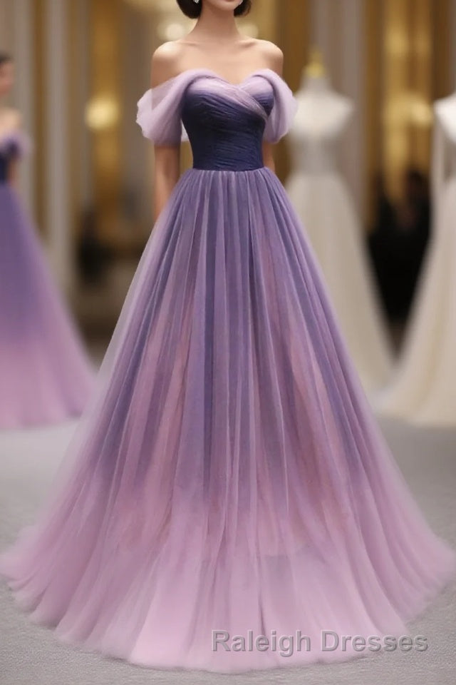 Simple Sweetheart Tulle Purple Long Prom Dresses Bridesmaid Dresses Main image