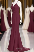 Burgundy Chiffon Spaghetti Straps A Line Long Bridesmaid Dresses