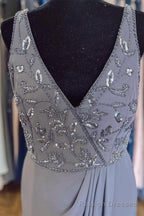 Mist Plunging V Neck Sequined Embroidery Mermaid Lone Mother of Bride Dress