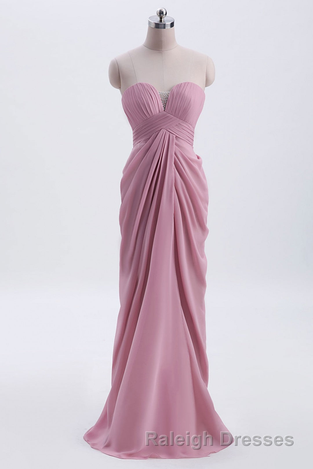 Strapless Blush Pink Draped High Waist Long Bridesmaid Dresses Secondary image