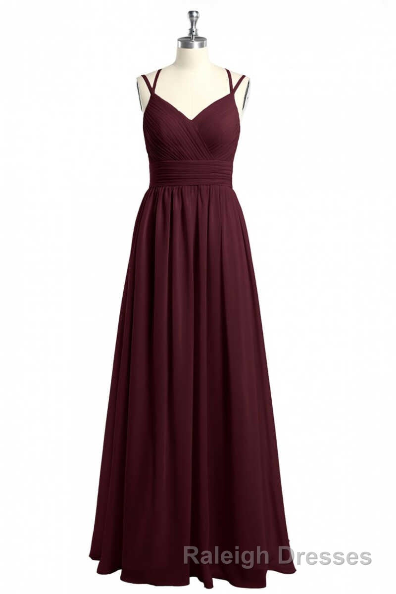 Burgundy Chiffon Spaghetti Straps A Line Long Bridesmaid Dresses