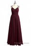 Burgundy Chiffon Spaghetti Straps A Line Long Bridesmaid Dresses