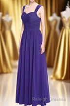 Purple Sweetheart Banded Waist Long Bridesmaid Dress
