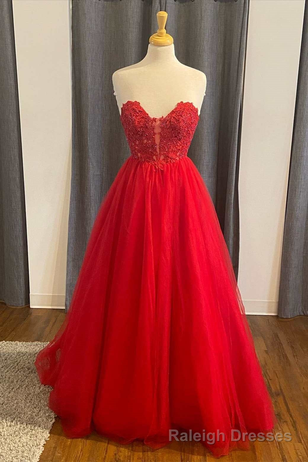 Red Lace Tulle Sweetheart A Line Prom Dress Main image