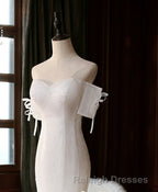 White Sequin Mermaid Long Prom Dresses White Wedding Dresses
