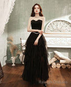 Black Tulle Long Prom Dress, Black Tulle Formal Dress, 1