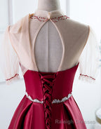 Red A-Line Round-Neck Evening Dress with Beading