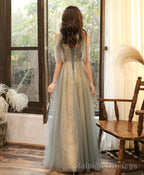 Green Tulle Hight Neck Tulle Lace Long Prom Dress Tulle Formal Dress