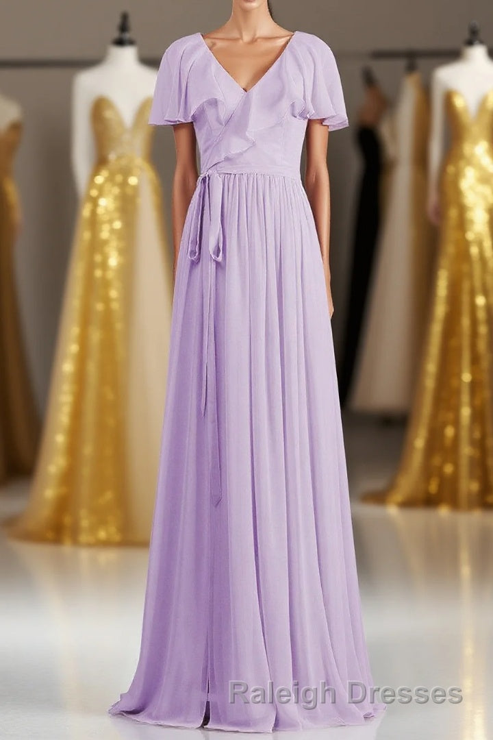 Lavender Faux Wrap Ruffles Long Bridesmaid Dress Main image