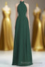 Hunter Green Chiffon A Line Long Bridesmaid Dresses with Cold Sleeves