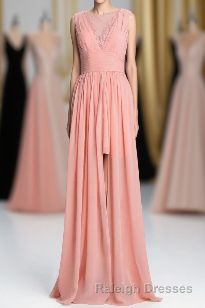 Coral A-line Chiffon Empire Long Bridesmaid Dress Main image