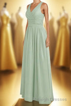 Sage Green V Neck Backless A Line Bridesmaid Dresses