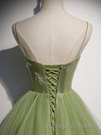 Green Tulle Long Prom Dress, Green Tulle Formal Dress