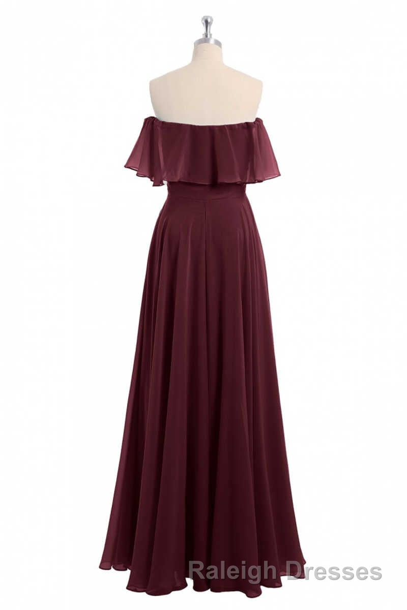 Burgundy Chiffon Strapless Ruffled A-Line Long Bridesmaid Dress Secondary image