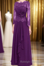 Ruffles Purple Lace Long Mother of the Bride Dress