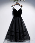 Black V Neck Tulle Short Prom Dress, Black Tulle Homecoming Dress