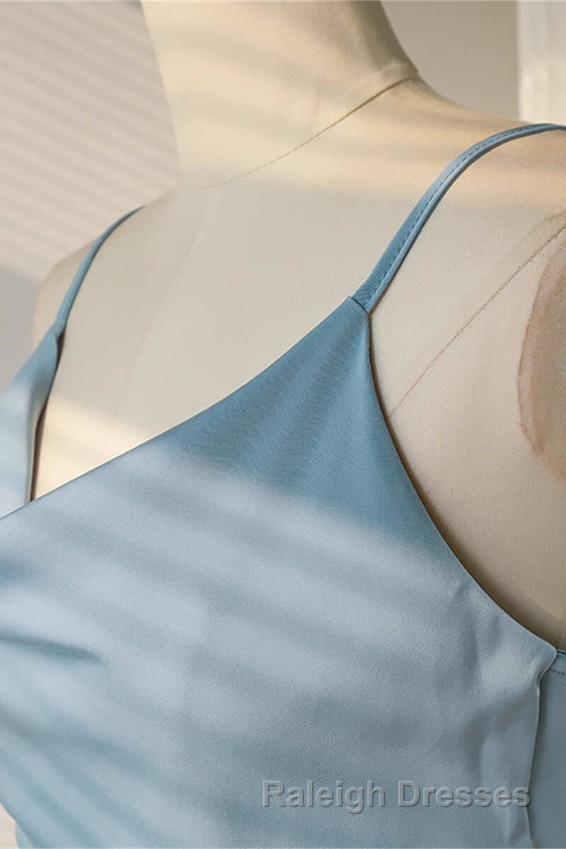 Ice Blue Cowl Neck Mid-Calf Length Bridesmaid Dress