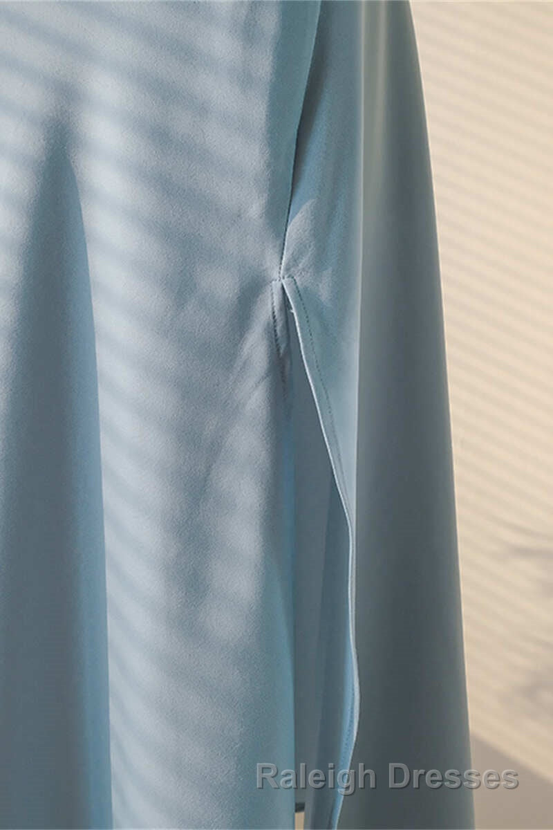 Ice Blue Cowl Neck Mid-Calf Length Bridesmaid Dresses