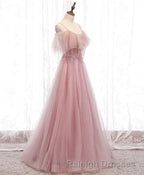 Pink Sweetheart Tulle Long Prom Dress, Pink Tulle Formal Dress, 1