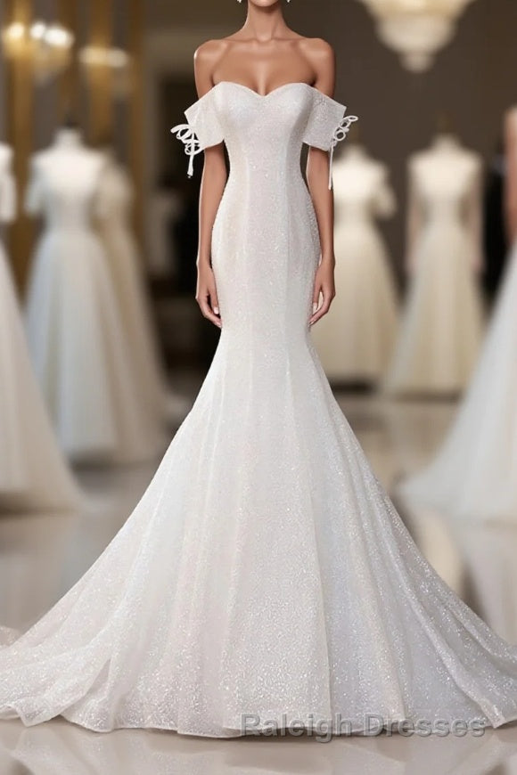 White Sequin Mermaid Long Prom Dresses White Wedding Dresses Main image