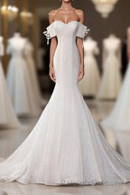 White Sequin Mermaid Long Prom Dresses White Wedding Dresses