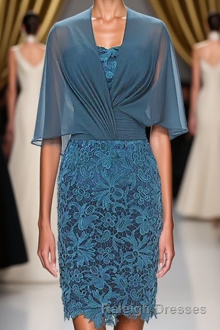 Fake Two-Piece Teal Blue Lace Bodycon Mother of the Bride Dress Main image